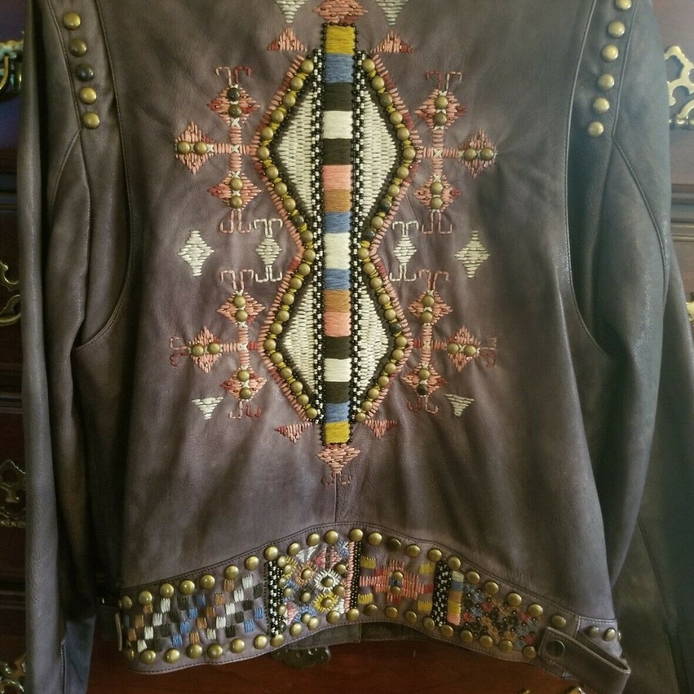 Double D Ranch Leather Embroidered  Moto Jacket